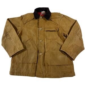 VTG JC Penney Canvas Hunting Jacket Bird Bag Flannel Corduroy Collar Tan Sz 42
